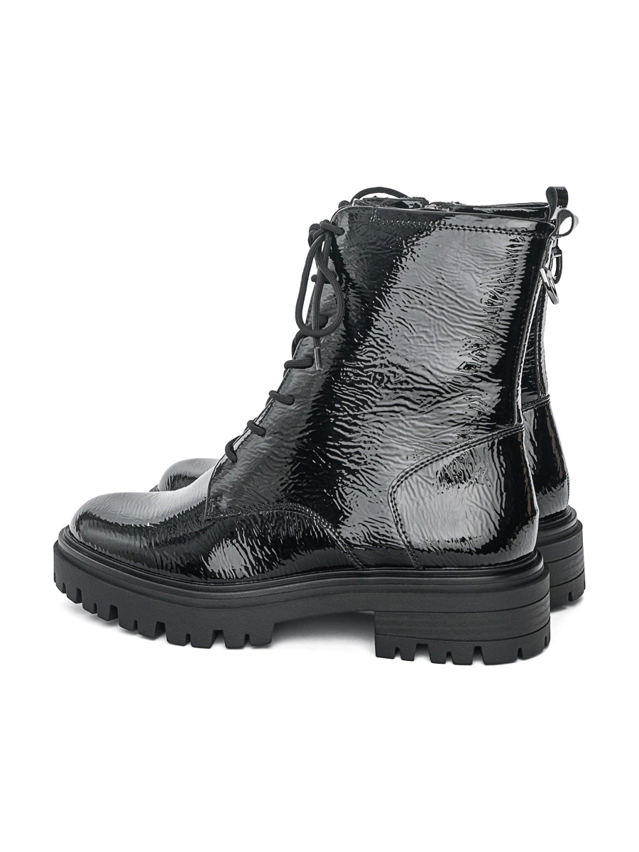Ботинки лакированные черного цвета со шнуровкой и молнией